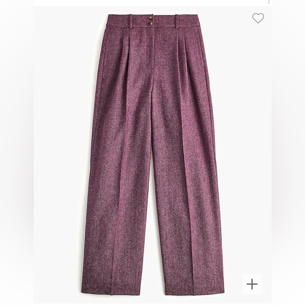 J Crew Collection Wool Wide Leg Pleated Trouser - Size 8 Mulberry